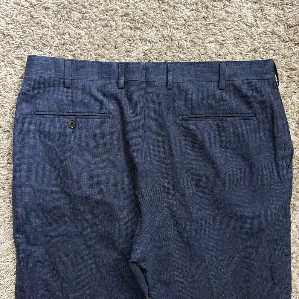 Suitsupply Suit Lazio Blue Wool Silk Linen Blend Fit 27 Size 44S / Pants 35x29